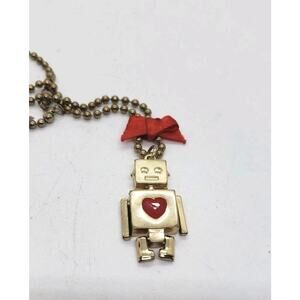Cute Gold ROBOT and Love Pendant Necklace Arms Legs Move Red Bow Forever 21